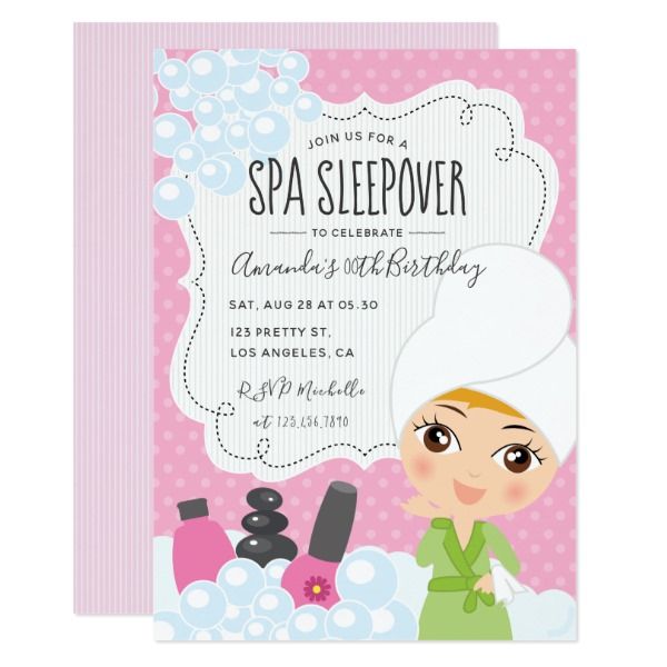 Sleepover Birthday Ideas, Luau Birthday Party Invitations, Spa Sleepover, Spa Sleepover Party, Sleepover Birthday Party, Spa Party Invitations, Spa Day Party, Spy Birthday Parties, Sleepover Invitations