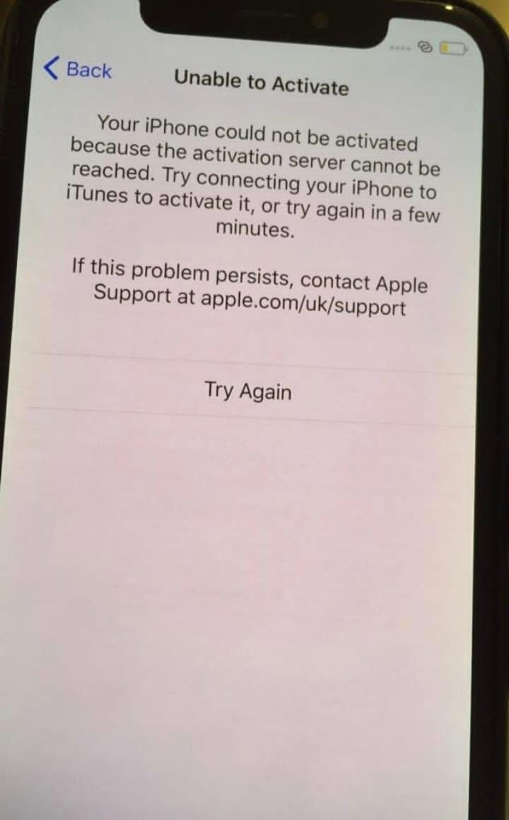 an iphone screen with the text unable to activate