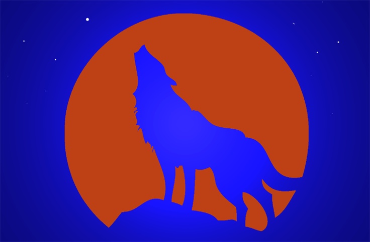 a wolf silhouetted against an orange and blue background