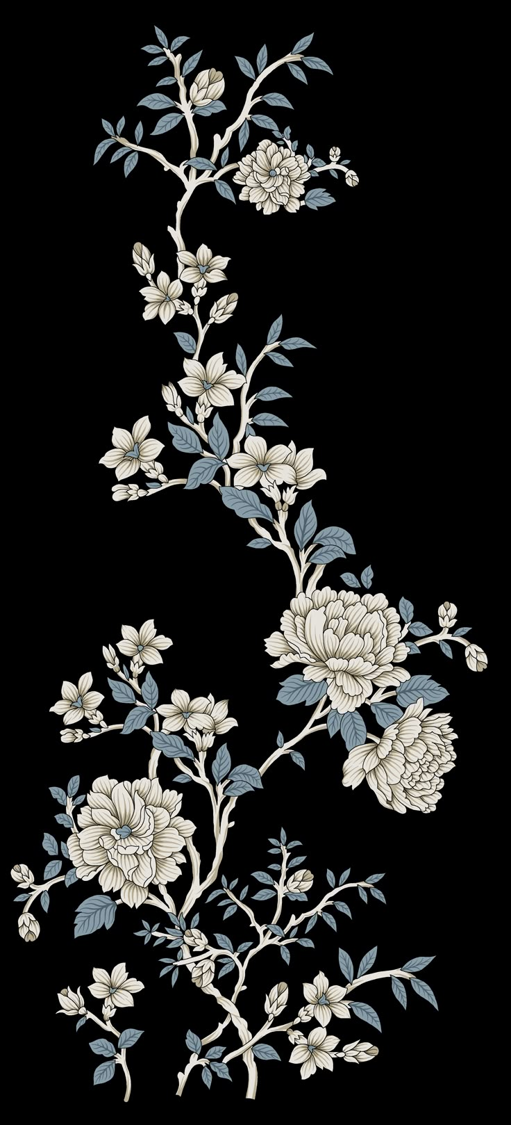 a drawing of flowers and leaves on a white background