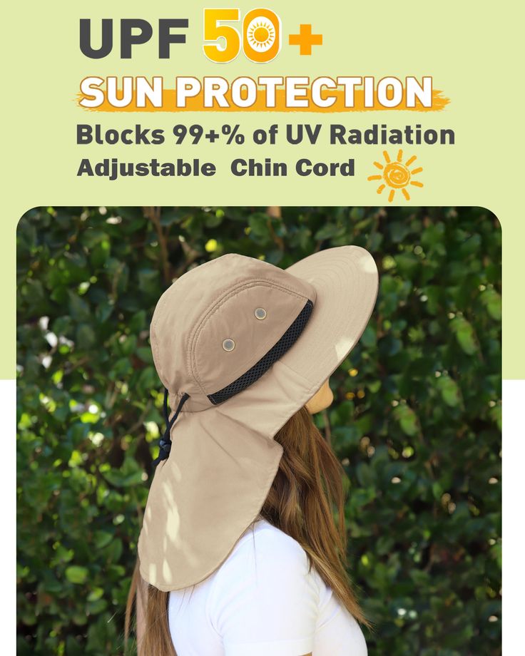 Tirrinia Wide Brim Hat with Neck Flap Don't let UV rays damage your skin! We all love the outdoors, but sun protection is essential. Pick your sun hat carefully. Tirrinia outdoor hat made with UV protection micro-fiber features 100 SPF. It gives you UPF50+ sun protection. This sun hat featured a 360° brim, it will provide complete protection against harmful UV rays and effectively protects your skin from sunshine. Our Boonie hat is made of lightweight performance fabric. Mesh vent round on top, Adjustable Sun Hat For Spring Outdoor Activities, Spring Outdoor Adjustable Sun Hat, Spring Outdoor Activities Sun Hat With Adjustable Fit, Solid Hats With Uv Protection And Adjustable Fit, Solid Brimmed Sun Hat With Uv Protection, Wide Brim Sun Hat For Spring Outdoor Activities, Spring Wide Brim Sun Hat For Outdoor Activities, Beige Summer Hat For Outdoor Activities, Sun Hat With Uv Protection For Warm Weather