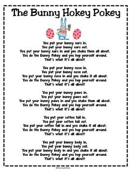 the bunny holey pokey poem is shown in black and white