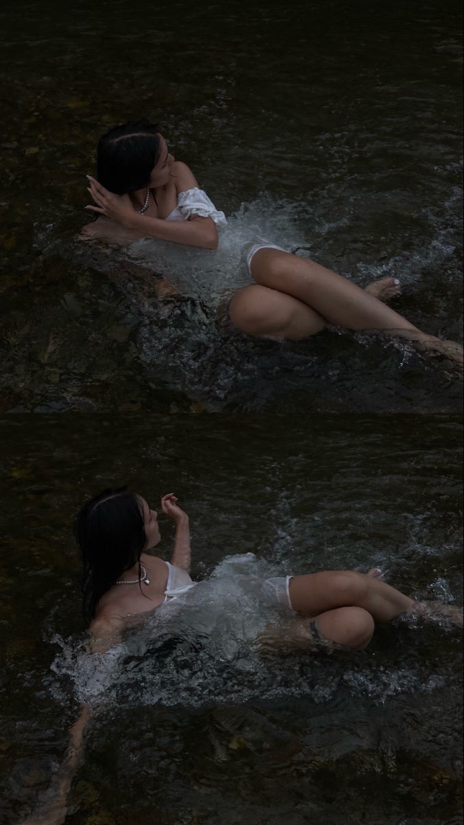 two women are in the water with each other