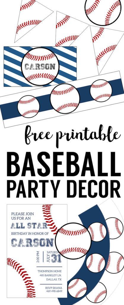 a baseball party with free printables on the front and back, including an envelope for