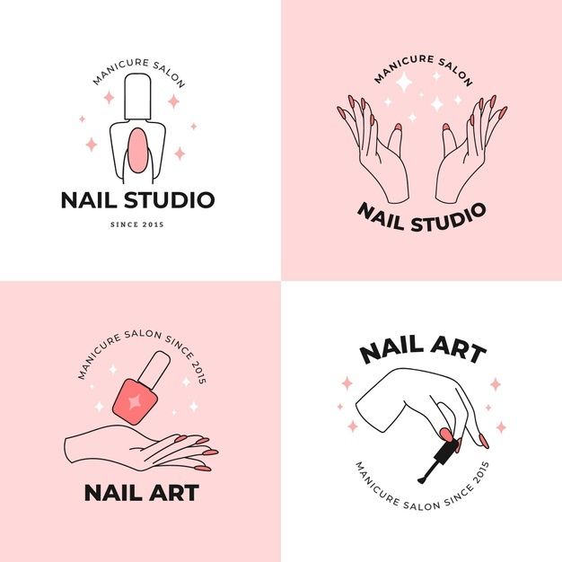 four logos for nail salons with hands and manies on the nails, one is holding