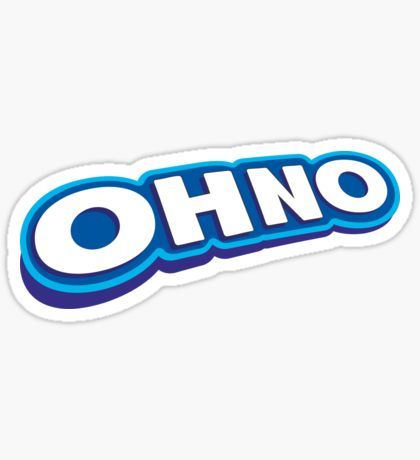 the word ohno in blue and white on a white background sticker with an image of