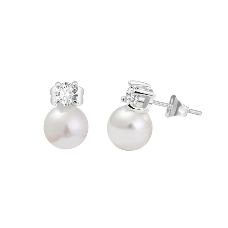 PRICES MAY VARY. Material: High Quality Silver Plated Brass, AAA Cubic Zirconia Stone and Pearl Earrings Size: 12mm Length x 8mm Width x 8mm Height, 8mm Pearl, 4mm CZ With lead-and nickel-free stainless steel construction,100% Hypoallergenic, this is safe on the skin Perfect Gift - Ideal gift for Valentines Day, Mothers Day, Anniversary and Birthday to your Girlfriend or Wife Perfect After Sales Service: If you are not satisfied with the product, please feel free to contact us, we will exchange White Gold Pearl Earrings With Diamond Accents As Gift, Pearl Earrings With Diamond Accents For Gift, Pearl Earrings With Diamond Accents As Gift, White Cubic Zirconia Birthstone Earrings, Classic Pearl Earrings With Cubic Zirconia For Gift, White Gold Pearl Earrings With Cubic Zirconia, Elegant White Gold Diamond Earrings With Birthstone, Formal White Earrings With Round Stones, Formal White Round Stone Earrings