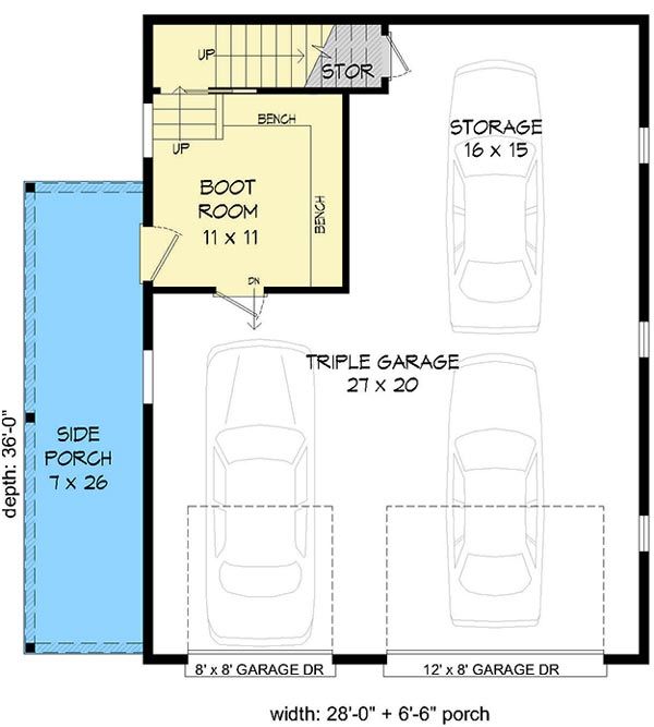 the floor plan for a two car garage