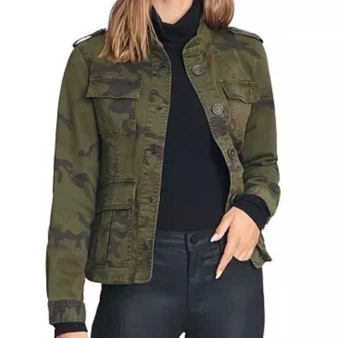 Sanctuary Green Camo Size Small Jacket New With Tags Size Small Classic Green Camouflage Unlined Four Front Flap Pockets Button Down Military Style Slight Stretch, Still Pretty Sturdy Material 98% Cotton, 2% Spandex Measurements Laying Flat Approximately: 18” Underarm To Underarm 23” Length From Shoulder To Bottom Hem (Front) 24” Sleeves Offers Welcome Ships Same Or Next Day Smoke/Pet Free Home Fall Military Utility Jacket With Snap Buttons, Casual Camouflage Outerwear With Button Closure, Camouflage Utility Jacket With Flap Pockets For Fall, Fall Military Utility Jacket, Fall Military Utility Jacket With Button Closure, Casual Camouflage Utility Jacket With Flap Pockets, Fall Military Style Utility Jacket With Button Closure, Camouflage Outerwear With Pockets, Military Camouflage Outerwear With Buttons