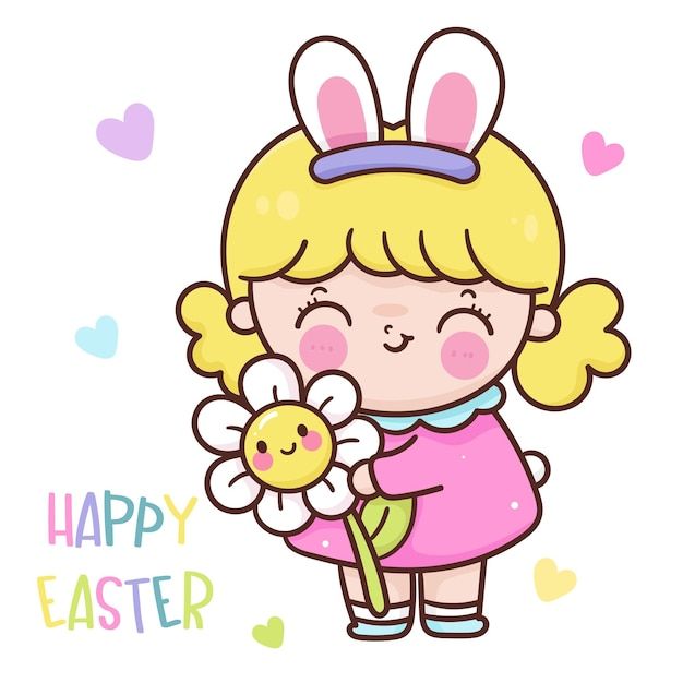 Vector bunny girl holding flower for eas... | Premium Vector #Freepik #vector #easter #easter-day #egg-hunt #easter-holiday Ice Cream Kawaii, Easter Drawings, Lion Drawing, Illustration Art Kids, Easter Holiday, Bullet Journal Design Ideas, Kawaii Cartoon