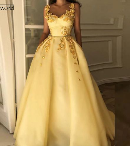 Yellow Sweet Heart Flower Embroideru Prom Dress on Storenvy Yellow Prom Dresses, Yellow Evening Dresses, Yellow Prom, Dresses With Appliques, Prom Dresses Yellow, Gaun Fashion, Long Prom Gowns, Ball Gowns Evening, Evening Dress Fashion