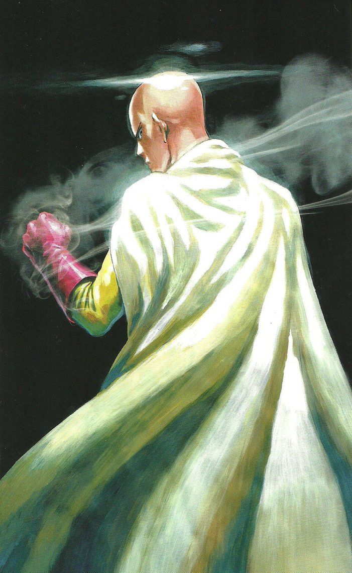 a painting of a man wearing a white robe and holding a pink glove