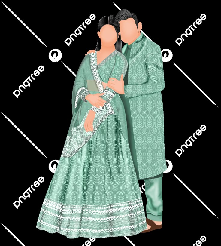 a man and woman are dressed in green