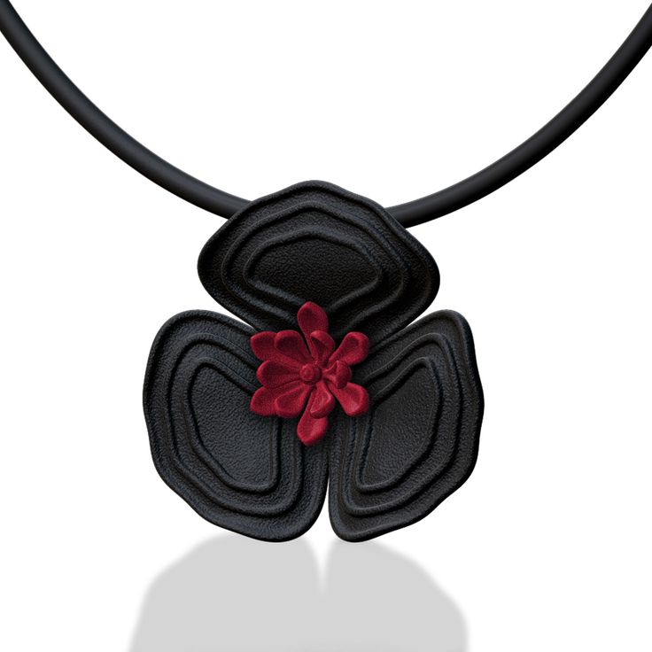 Nylon Necklace - This lightweight, hand-dyed flower pendant is crafted from nylon and is inspired by  the unique shape of a charming poppy blossom. Rubber cord with concealed clasp closure. Please note, some color variation may occur.Available in three lengths: 16, 18, 20 Mixed Media Necklace, Poppy Necklace, Artful Home, Rubber Band, Contemporary Jewelry, Flower Pendant, Color Variations, Poppies, Polymer Clay