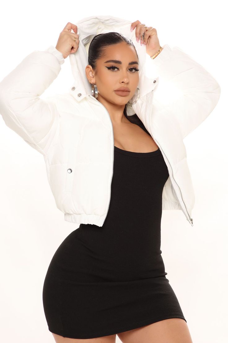 Available In Black, Yellow, Pink, Royal, And White. Hooded Puffer Jacket Cropped Zip Front Pockets Self: 100% Polyester Lining: 100% Polyester Filling: 100% Polyester Imported | Can't Be Beat Cropped Puffer Jacket in White size Large by Fashion Nova Puffer Jacket Cropped, Beige Puffer Jacket, Long Beige Coat, White Puffer Jacket, Women's Puffer Coats, Coats Fashion, White Puffer, Cropped Puffer Jacket, Hooded Puffer Jacket