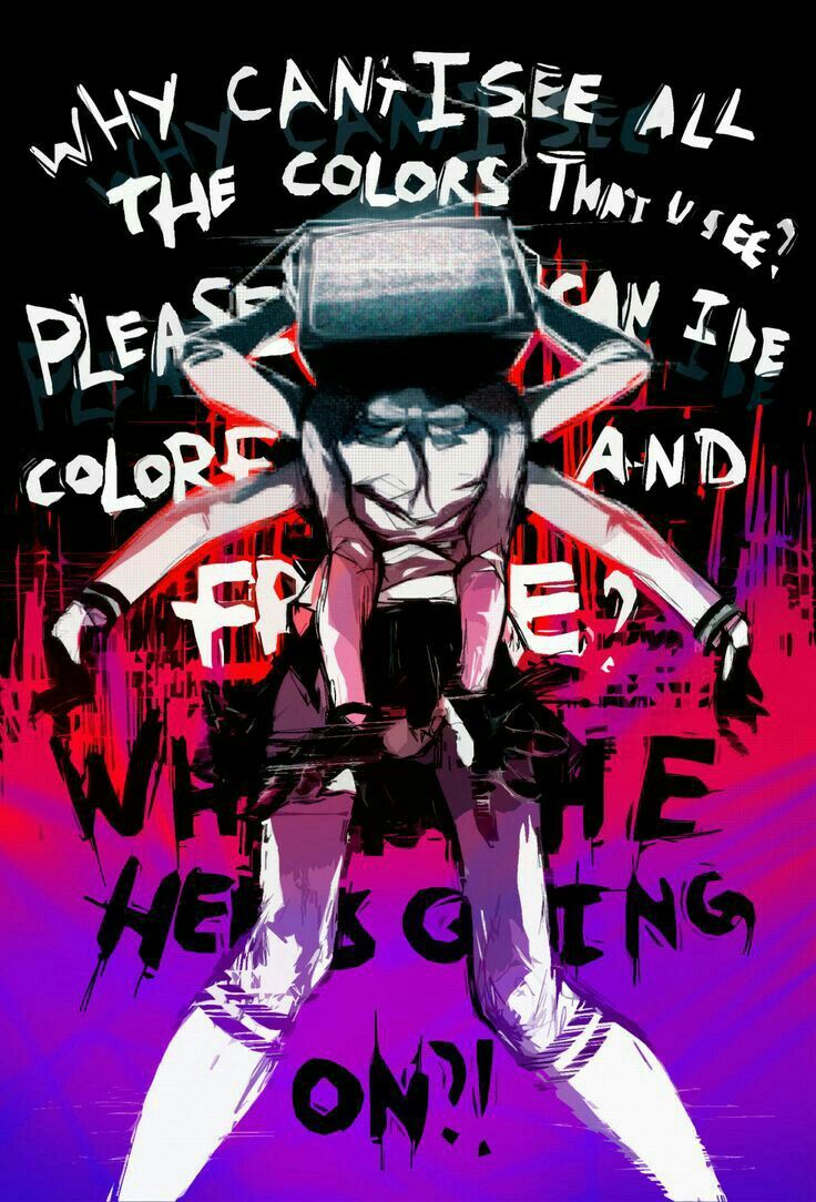 an image of a person with a hat on their head and some words above it that say, why can't see all the colors