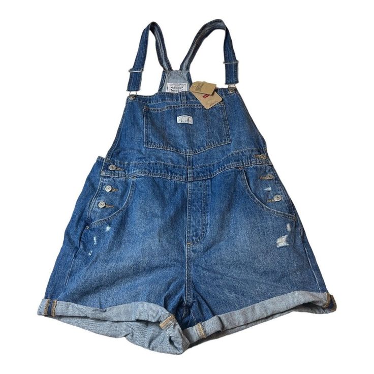 Levi Strauss Overall Shorts Shortalls Women's Large Distressed Look Bib Blue Nwt Levi's Cotton Medium Wash Overalls, Levi's Medium Wash Cotton Overalls, Levi's Cotton Overalls In Medium Wash, Levi's Medium Wash Overalls With Pockets, Levi's Medium Wash Denim Jumpsuit, Levi's Medium Wash Casual Denim Jumpsuit, Levi's Casual Cotton Shortalls, Levi's Denim Jumpsuit In Medium Wash, Levi's Medium Wash Denim Overall Jumpsuit