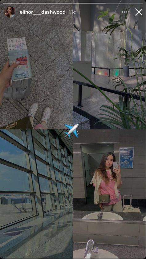 the woman is standing in an airport with her cell phone up to her ear and she is holding a book