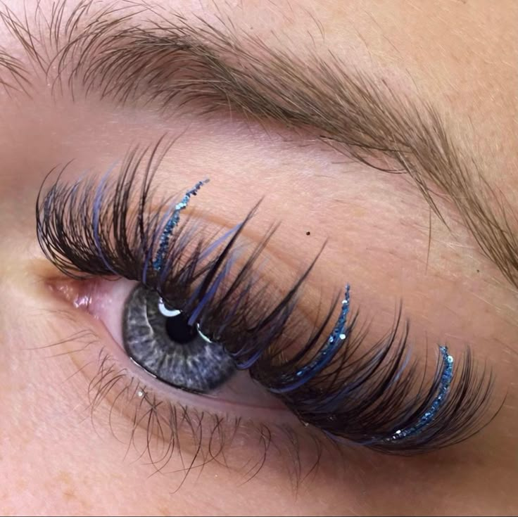 Glitter Spikes Lash Extensions, Blue Glitter Lash Extensions, Winter Lash Extensions, Tinsel Lash Extensions, Glitter Lashes Extensions, Christmas Eyelash Extensions, Lash Extensions Glitter, Blue Eyelash Extensions, Blue Lash Extensions