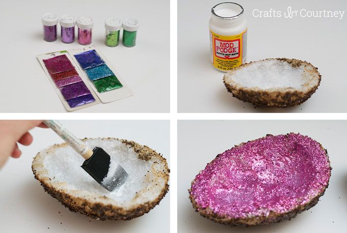 the process for making glittered coconuts is shown