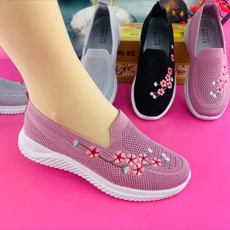 Pink Non-slip Slip-on Sneakers For Spring, Spring Pink Non-slip Slip-on Sneakers, Trendy Slip-on Sneakers, Trendy Walking Shoes For Spring, Black Non-slip Slip-on Sneakers For Spring, Comfortable Slip-on Sneakers With Branded Insole, Breathable Slip-on Sneakers With Flat Heel, Breathable Flat Heel Walking Shoes For Spring, Spring Non-slip Sneakers