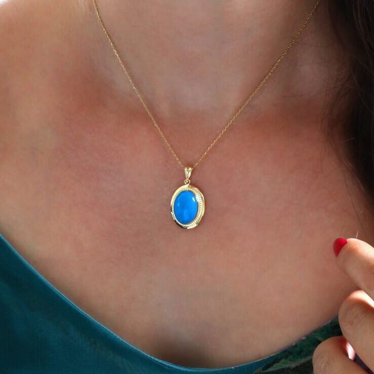 Turquoise Necklace*14k Gold Everyday Necklace For Lovers*For Mom*Birthstone Necklace Fashion Christmas Gift # Features * Gram:4.00 gr(approximate weight) * Size:45cm  * Production Method:Casting * 14 K (0,585 in gold) * Closure :Spring ring * Chain:Forse *Special Gift Box  *Like all precious jewels,it comes in its own gift box. *Can include a little gift note  *The Gold Body Of the Polished By Hand. *Available in White gold or Rose Gold choosing *Products invoiced. You can buy confidently.  **Bi Gold Oval Turquoise Gemstone Necklace, Blue Turquoise Gemstone Necklace For Anniversary, Blue 14k Gold Oval Cabochon Jewelry, Yellow Gold Oval Turquoise Necklace Gift, Oval Turquoise Necklace In Yellow Gold As Gift, Oval Yellow Gold Turquoise Necklace As Gift, Blue Oval Birthstone Necklaces, Blue Oval Birthstone Necklace, Oval Turquoise Gemstone Necklace As Gift