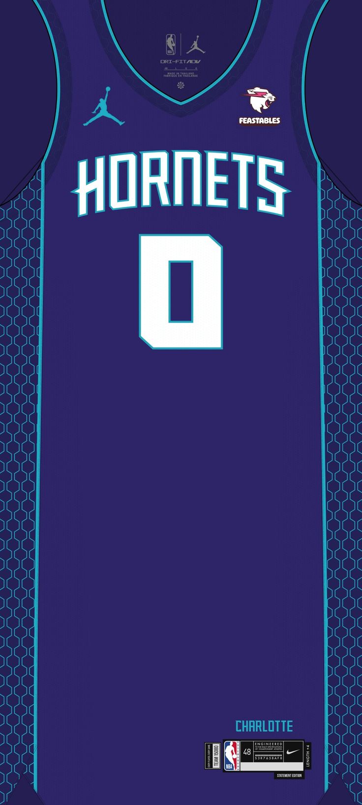 the jersey worn by charlotte's basketball team is shown in purple and blue colors