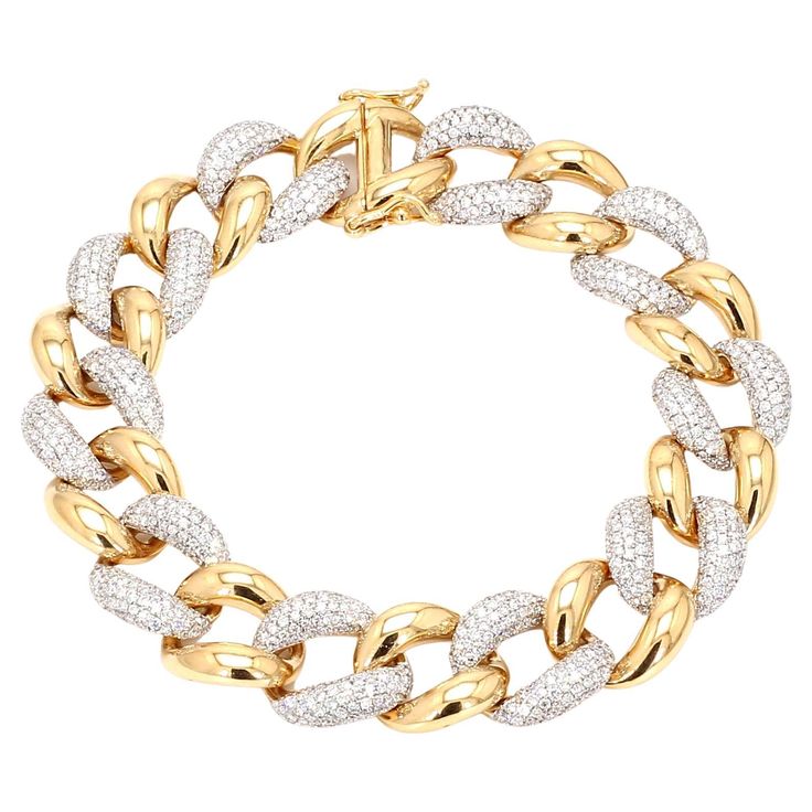 Item Code :- CN-24621 Gross Wt. :- 27.55 gm 18k Yellow Gold Wt. :- 26.43 gm Diamond Wt. :- 5.60 Ct. ( AVERAGE DIAMOND CLARITY SI1-SI2 & COLOR H-I ) Bracelet Length :- 7 Inches ✦ Sizing ..................... We can adjust most items to fit your sizing preferences. Most items can be made to any size and length. Please leave a note at checkout or contact us via 1stDibs conversation. Even after purchasing the item, you can still ask us to adjust the size or length. We will try our best to fix it if it is possible. ✦ Import Duties, Taxes and Custom Charge ..................... Import duties, taxes and customs charges are not included in the items price or shipping cost. These charges are the buyer's responsibility. Please check with your country's customs office to determine what these addition Diamonds Bracelet, Cuban Link Chain Necklaces, Diamond Chain, Yellow Gold Bracelet, Rose Gold Jewelry, Unisex Jewelry, Gold Jewellery Design, Chain Link Necklace, Sparkle Diamonds