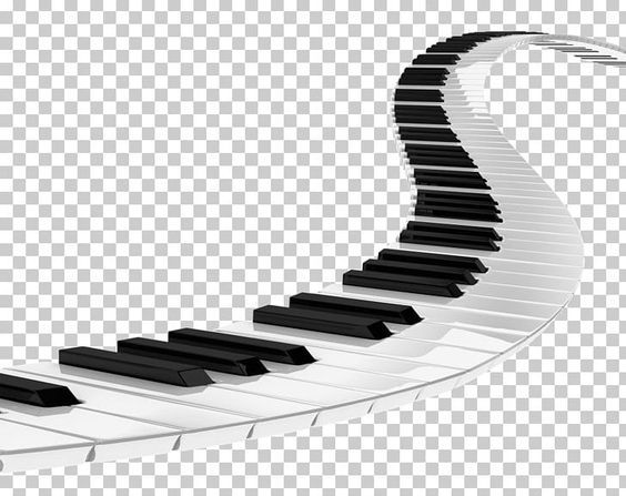 a piano with black and white keys in the shape of a wave, on a transparent background