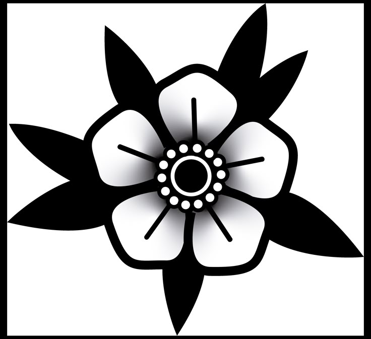 a black and white flower on a white background