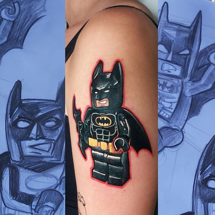 the batman tattoo is on someone's arm and it looks like they are in legos