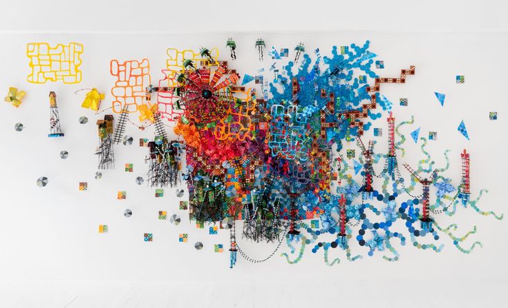 an art work made out of many different colored objects