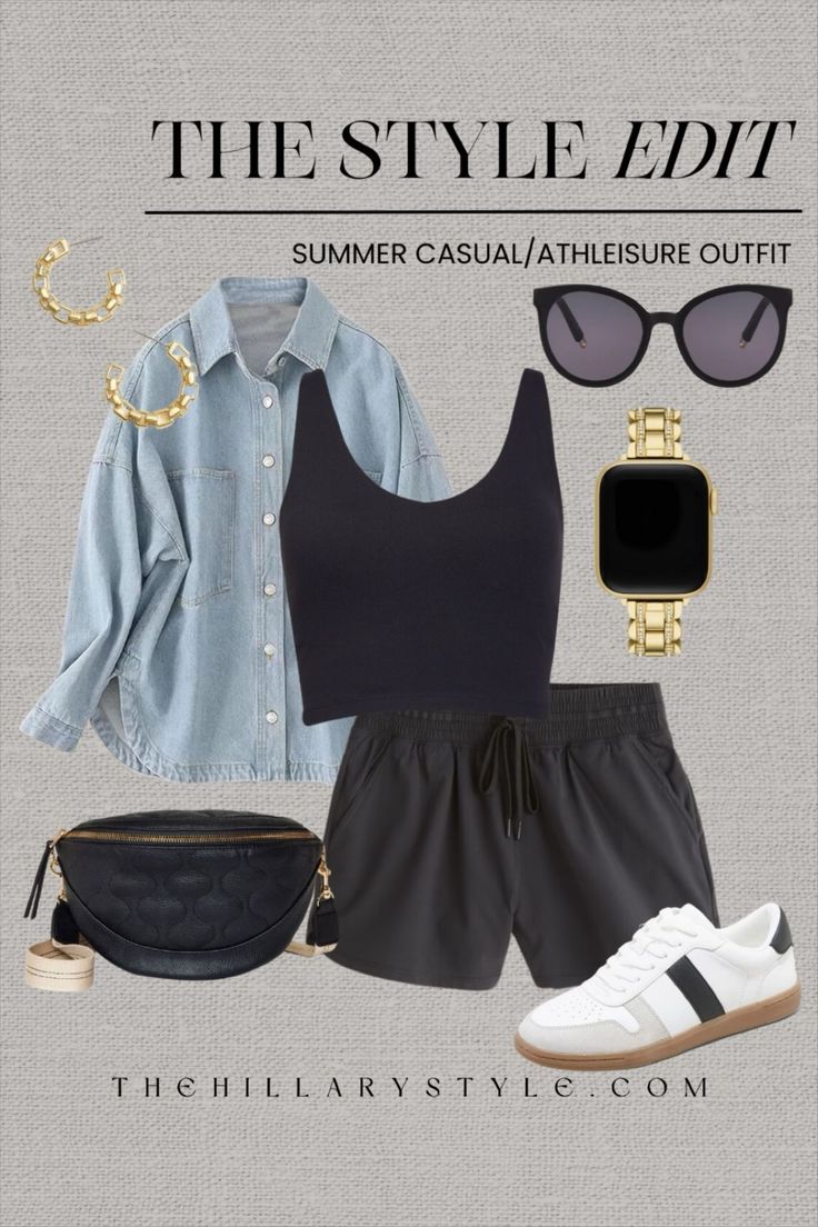 Womens Athletic Outfits Summer, Casual Athleisure Outfits Summer, Cute Athleisure Outfits Summer, Womens Athleisure Outfits Summer, Athletic Outfits Summer, Denim Shorts Outfit Summer Casual, Athleisure Outfits Shorts, Summer Athleisure Outfits, Athletic Outfit Summer