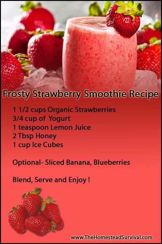 a strawberry smoothie recipe is shown with strawberries