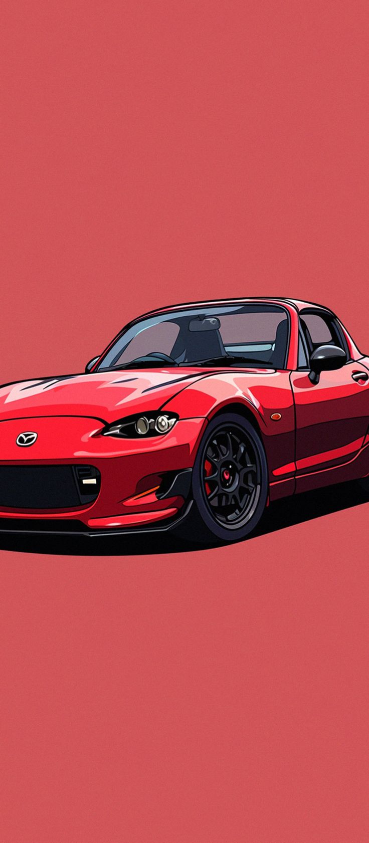 a red sports car is shown on a pink and red background with black rims