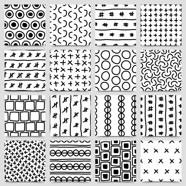 a set of nine black and white patterns