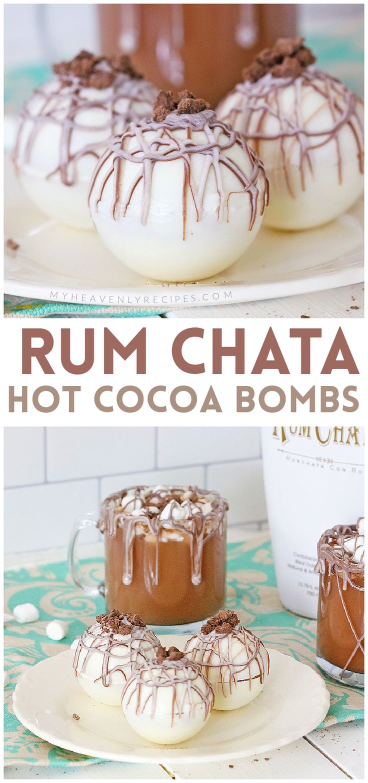 rum chata hot cocoa bombs Coffee And Chocolate Bar, Hot Cocoa Balls Christmas, Different Hot Cocoa Flavors, Hot Coco Balls Diy, Boozy Cocoa Balls, Chocolate Mold Desserts, Cocoa Balls Recipes, Silicone Mold Dessert Ideas, Boozy Hot Chocolate Bombshell Recipe