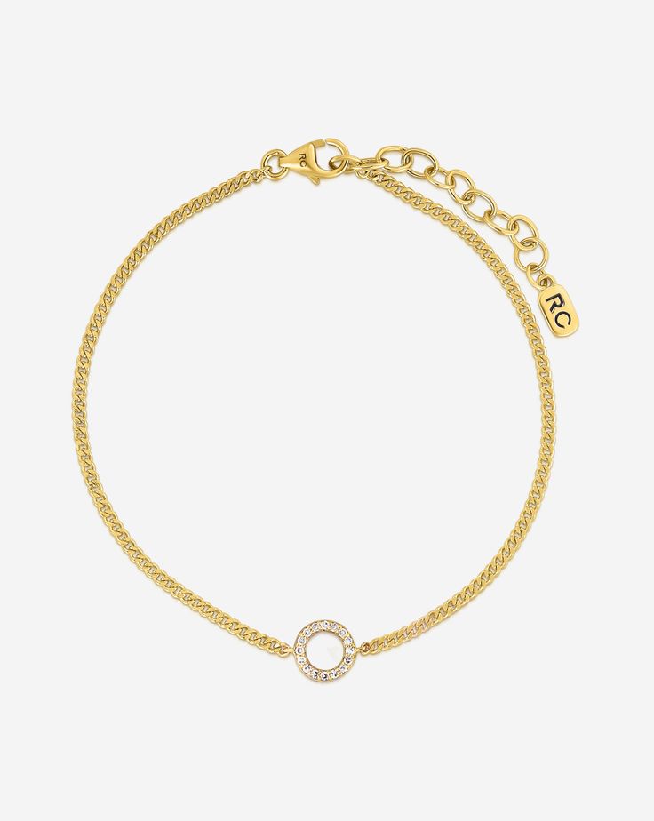 Flat lay of Diamond Initial Bracelet letter O Adjustable Yellow Gold Chain Bracelet With Diamond Accents, Adjustable Gold Plated Diamond Bracelet, 14k Gold Bracelet With Pave Setting, 14k Gold Round Bracelet With Pave Setting, Adjustable Yellow Gold Diamond Chain Bracelet, Diamond Chain Bracelet With Adjustable Chain, Yellow Gold Cubic Zirconia Chain Bracelet, Gold Plated Tarnish Resistant Diamond Bracelet, Yellow Gold Diamond Bracelets With Adjustable Chain