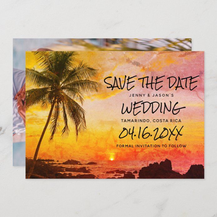 tropical sunset save the date card