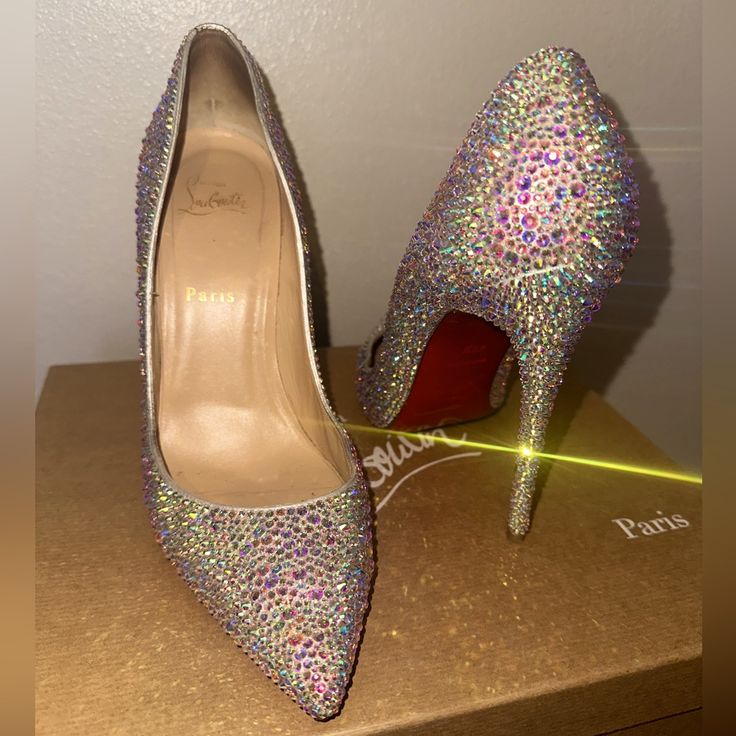 Christian Louboutin So Kate Strass 120mm Pump In “Multicolor” Ab Swarovski Crystal. Comes With Original Box And Dust Bags. With Official Professional Christian Louboutin Cobbling On The Sole To Preserve The Red Leather Paint Never Worn - Bought These For My Wedding And Wore Something Different. Never Worn Out Of A Dressing Room But Heavily Tried On With About 30 Wedding Dresses. Paid $3,000 Usd Plus Tax For These And Never Wore So Asking 2800 All I Ever Did Was Try Them On. The Kate Strass Is A Multicolor High Heel Wedding Shoes, Multicolor 4-inch Heels For Formal Occasions, Multicolor High Heels For Wedding, Elegant Multicolor Rhinestone Heels, Multicolor Formal Heels With 4-inch Heel, Multicolor 4-inch Heel Formal Heels, Multicolor Crystal Embellished High Heels, Formal Multicolor Heels With Rhinestones, Formal Multicolor 4-inch Heels