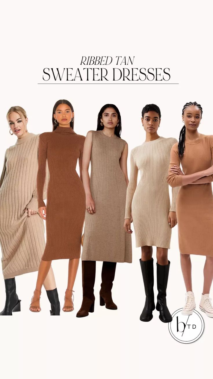 Rust Sweater Dress Outfit, Tan Dress Outfit Fall, Tan Sweater Dress Outfit, Beige Sweater Dress Outfit, Tan Dress Outfit, Khaki Dress Outfit, Sweater Dresses For Fall, Beige Sweater Dress, Rust Sweater