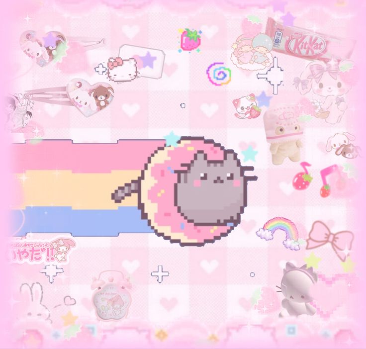 an image of a pink background with cute animals and other things on the wall above it