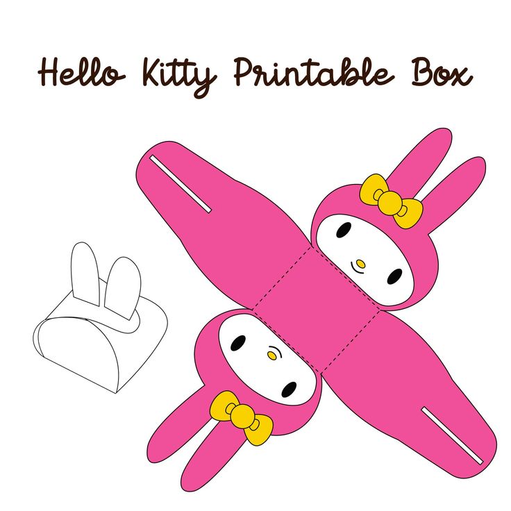 My Melody Box Template, Sanrio Printable Paper Craft Templates, Hello Kitty Box Template, Free Paper Craft Templates, My Melody Printables, Hello Kitty Cut Out, My Melody Paper Craft, Paper Crafts Templates Printable, Cute Box Template