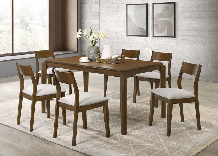 Almonte Dark Brown 7-piece Dining Room Set - Ornate Home Brown Dining Room Table, Brown Dining Room, Chamfered Edge, Stylish Dining Room, Dining Table Dimensions, Stylish Tables, Ornate Furniture, Reclining Furniture, Dining Room Set