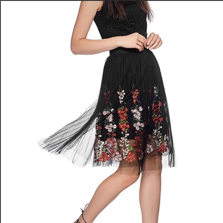 Black Floral Mesh Skirt Waist Band On Skirt Is Stretchy, Tags Says One Size Fits All, But Would Fit As A Size Small Medium. Inventory A-8 Spring Floral Embroidered Mini Skirt For Party, Elegant Summer Skirt With Floral Embroidery, Long Skirt With Floral Embroidery For Party, Floral Embroidered Mini Skirt For Party, Party Mini Skirt With Floral Embroidery, Black Floral Embroidered Skirt For Parties, Black Skirt With Floral Embroidery For Party, Black Floral Embroidery Skirt For Party, Chic Floral Embroidered Skirt For Spring