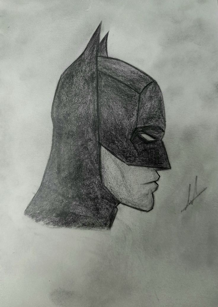 a pencil drawing of the batman in black and white, with one half drawn to it's face