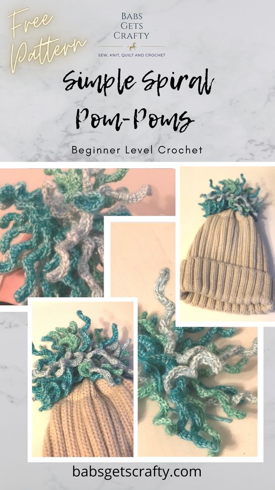 an image of a knitted beanie with text that reads, free pattern simple spring pom - poms beginner level crochet