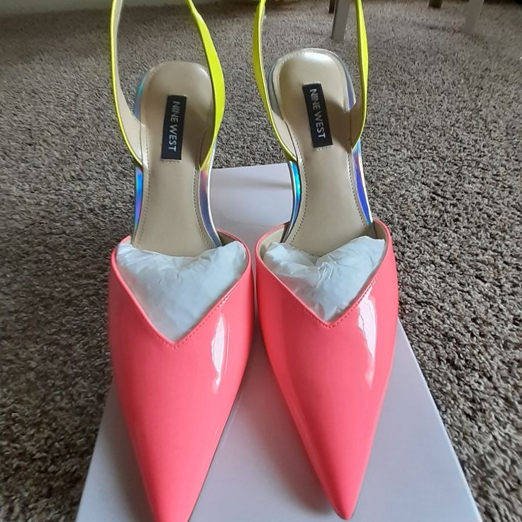 Brand New! Never Worn! Super Duper Cute Pumps With These Colors Combined! Summer Chic Vibes! Yellow Slingback Pumps For Party, Yellow Slingback Heels For Party, Yellow Pointed Toe Slingback Pumps For Summer, Spring Party Slingback Pumps With Branded Insole, Yellow Slingback Pumps With Heel Strap For Party, Yellow Ankle Strap Slingback Pumps For Party, Yellow Slingback Pumps With Heel Strap For Spring, Spring Yellow Slingback Pumps With Heel Strap, Spring Yellow Slingback Strap Pumps