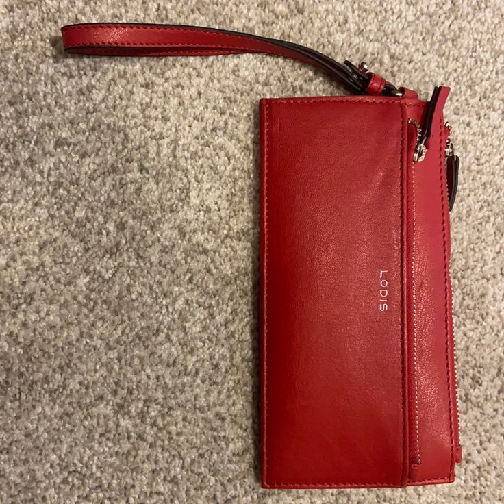 100% Genuine Leather Zippered Wristlet Trendy Red Clutch With Zipper Closure, Red Pouch Clutch With Card Slots, Red Clutch With Card Slots, Red Pouch Wallets For Daily Use, Red Everyday Pouch Wallet, Red Wristlet With Zipper Closure As Gift, Red Wristlet Gift, Red Trendy Wristlet For Everyday Use, Trendy Red Wristlet For Everyday Use