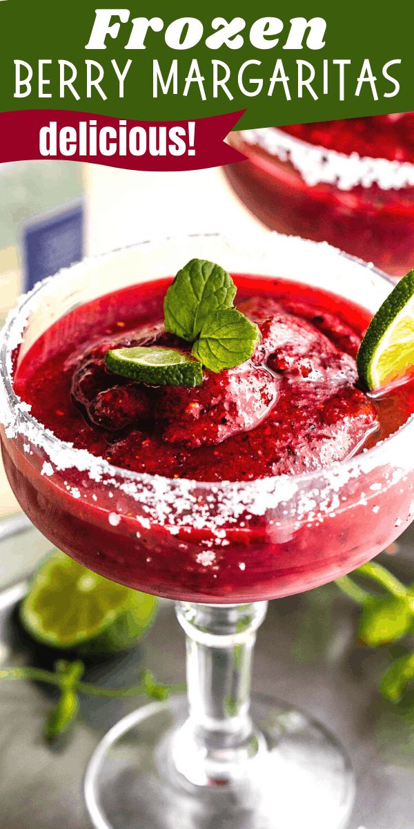 the frozen berry margarita is garnished with lime and sugar